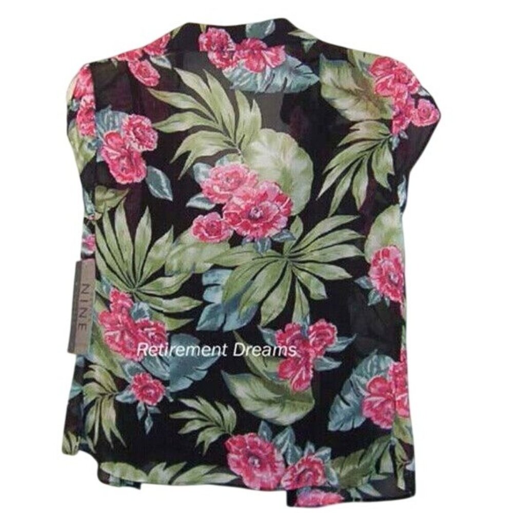 Nine & Company 2P Petite Blouse Cami Floral Button Front Sheer Black Pink NEW - Picture 6 of 9
